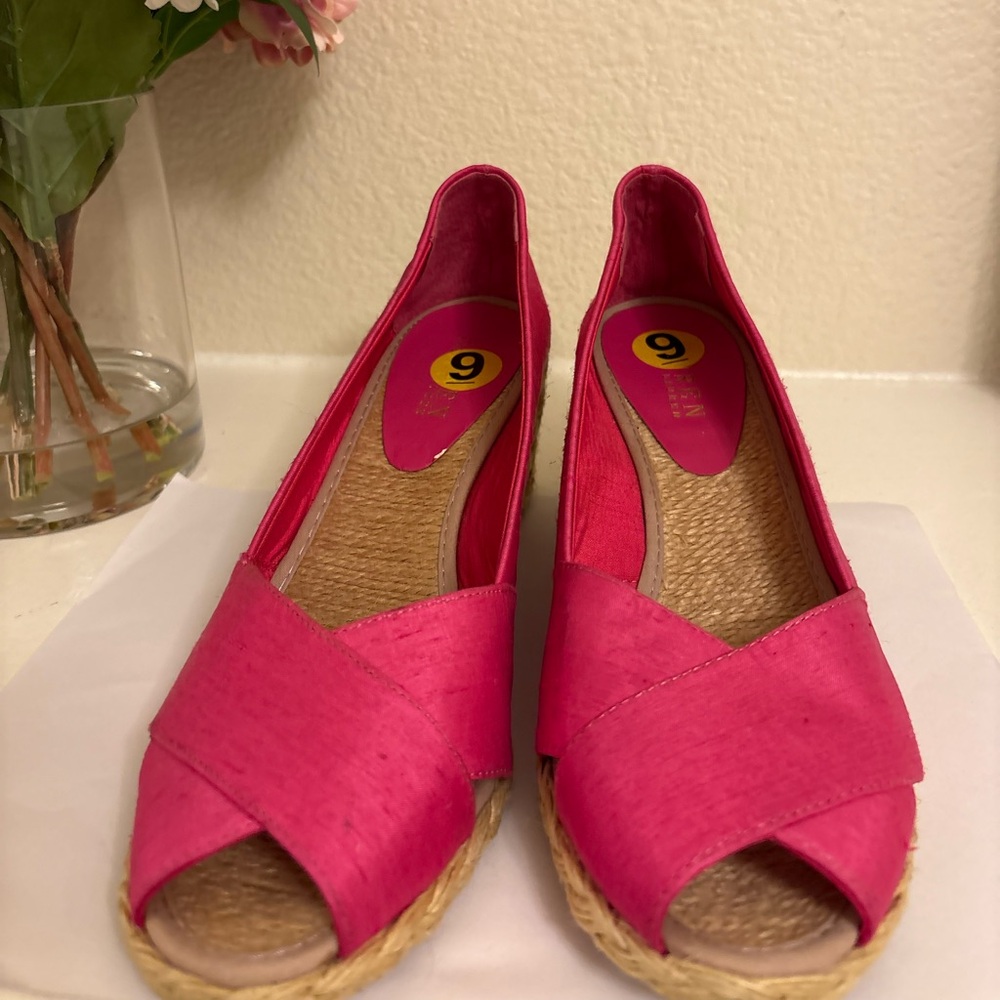 Lauren Ralph Lauren Hot Pink Shantung Silk Open-Toe Espadrilles - Size 9